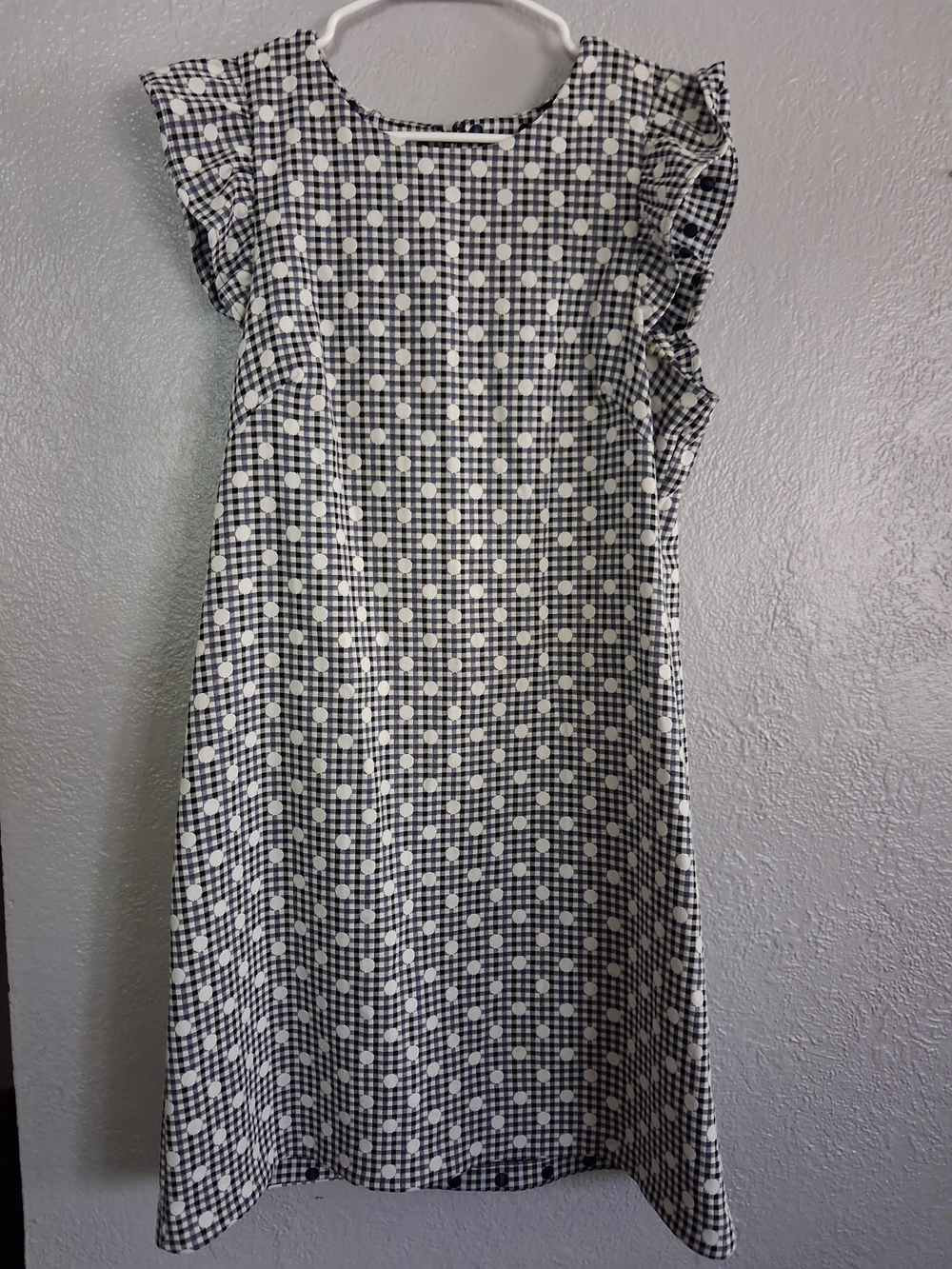 Eliza J Gingham Polka Dot Flutter Sleeve Midi Dress Blue Black White 12